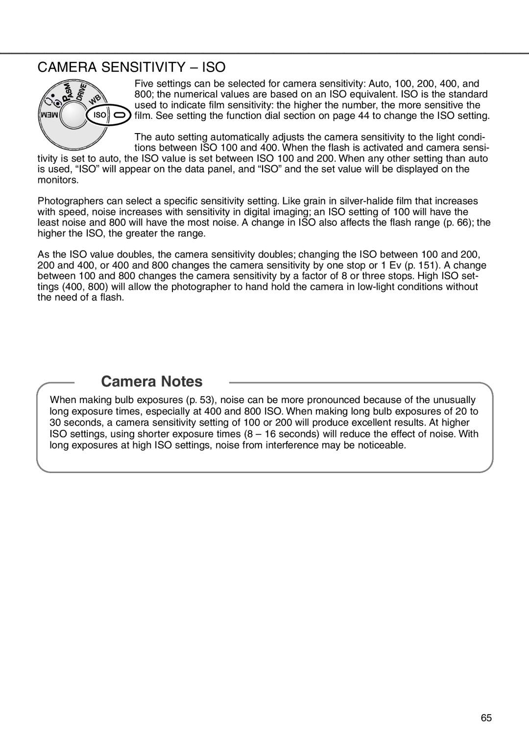 Minolta 7i instruction manual Camera Sensitivity ISO 