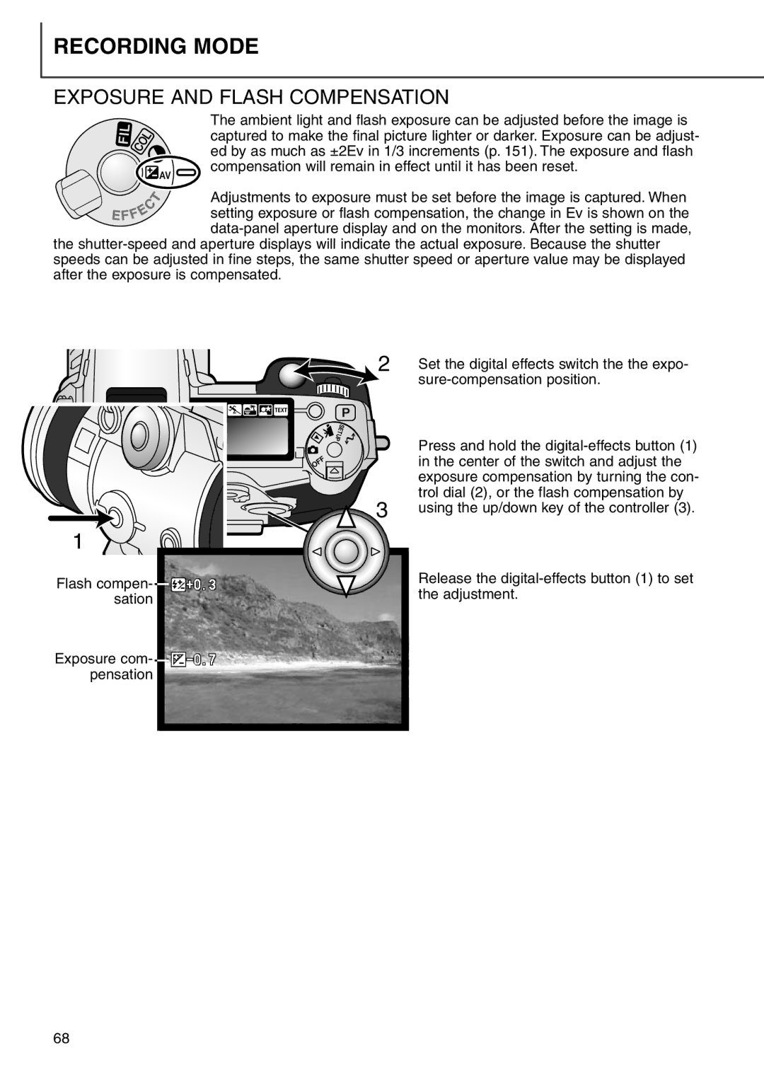 Minolta 7i instruction manual Exposure and Flash Compensation 