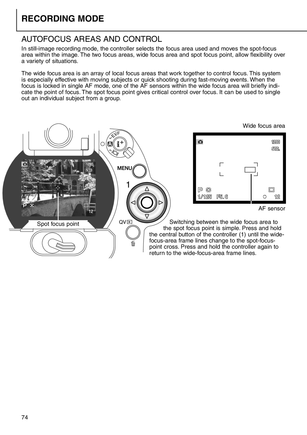 Minolta 7i instruction manual Autofocus Areas and Control 