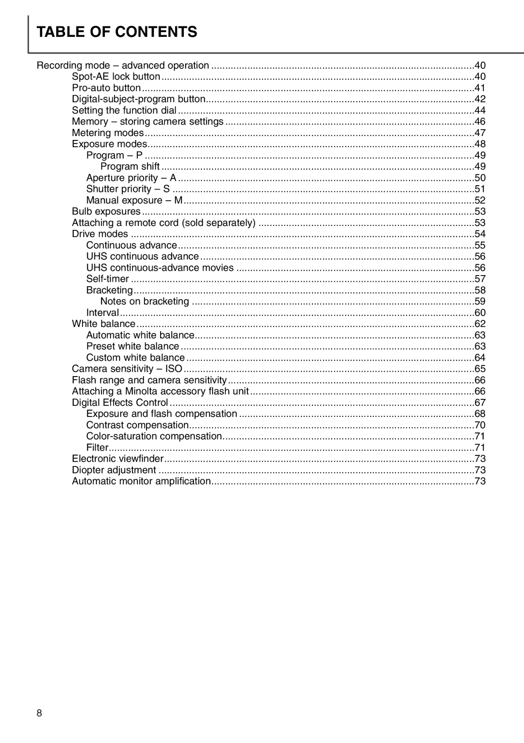 Minolta 7i instruction manual Recording mode advanced operation 