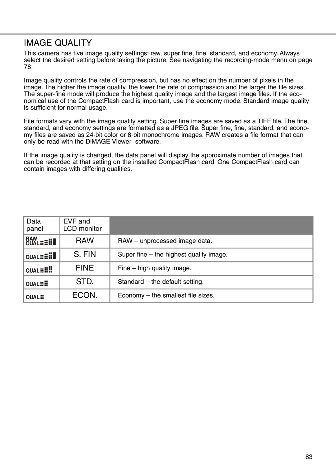 Minolta 7i instruction manual Image Quality 