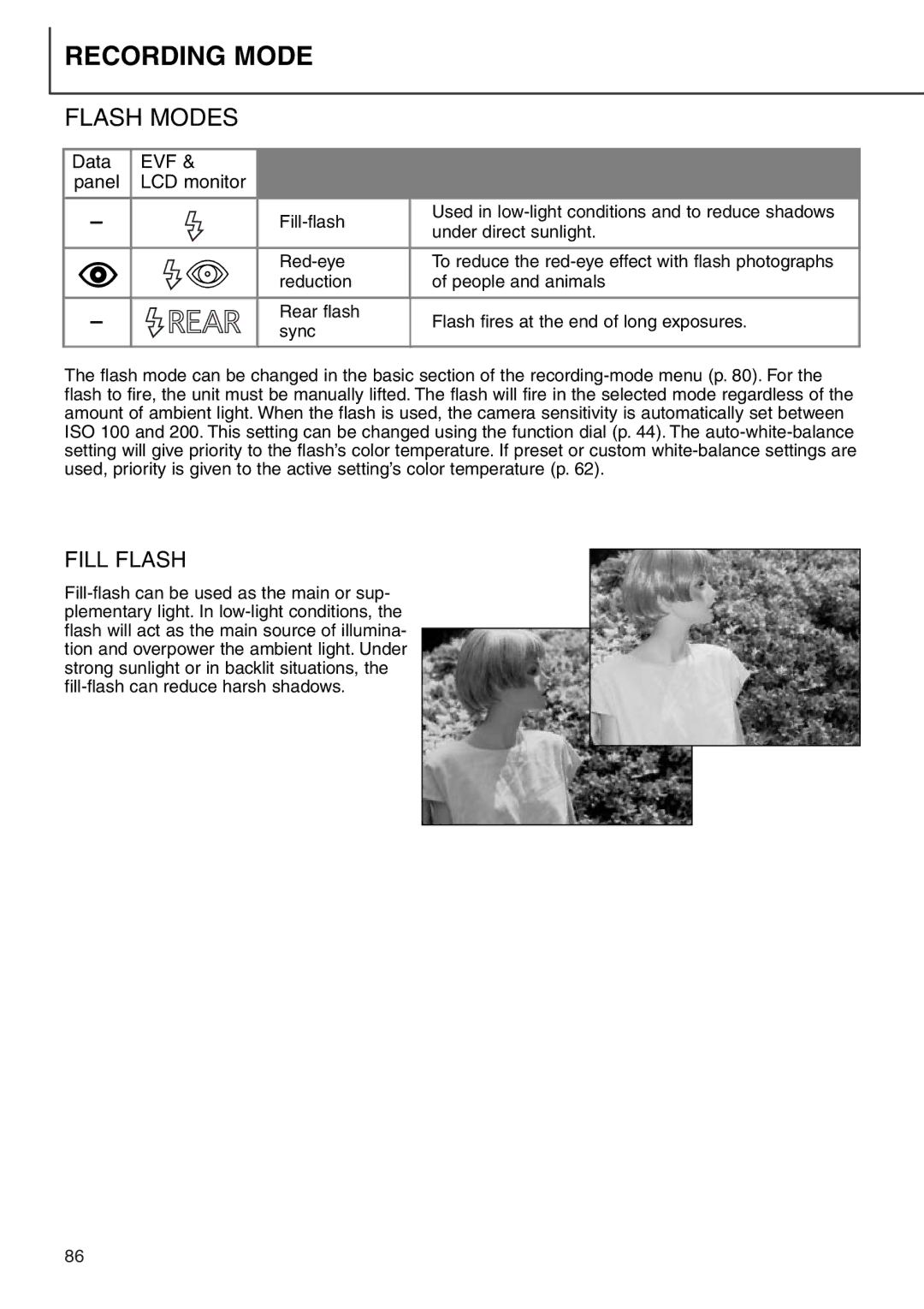 Minolta 7i instruction manual Flash Modes, Fill Flash 