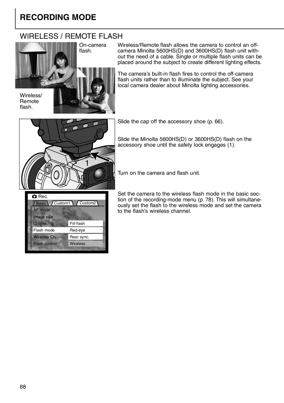 Minolta 7i instruction manual Wireless / Remote Flash, Wireless Remote Flash 