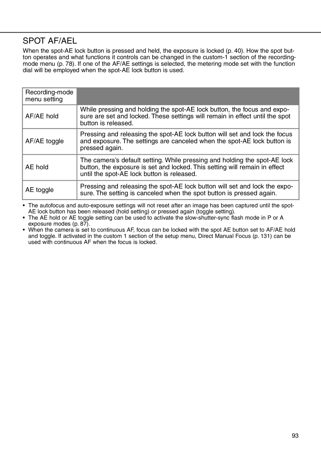 Minolta 7i instruction manual Spot AF/AEL 