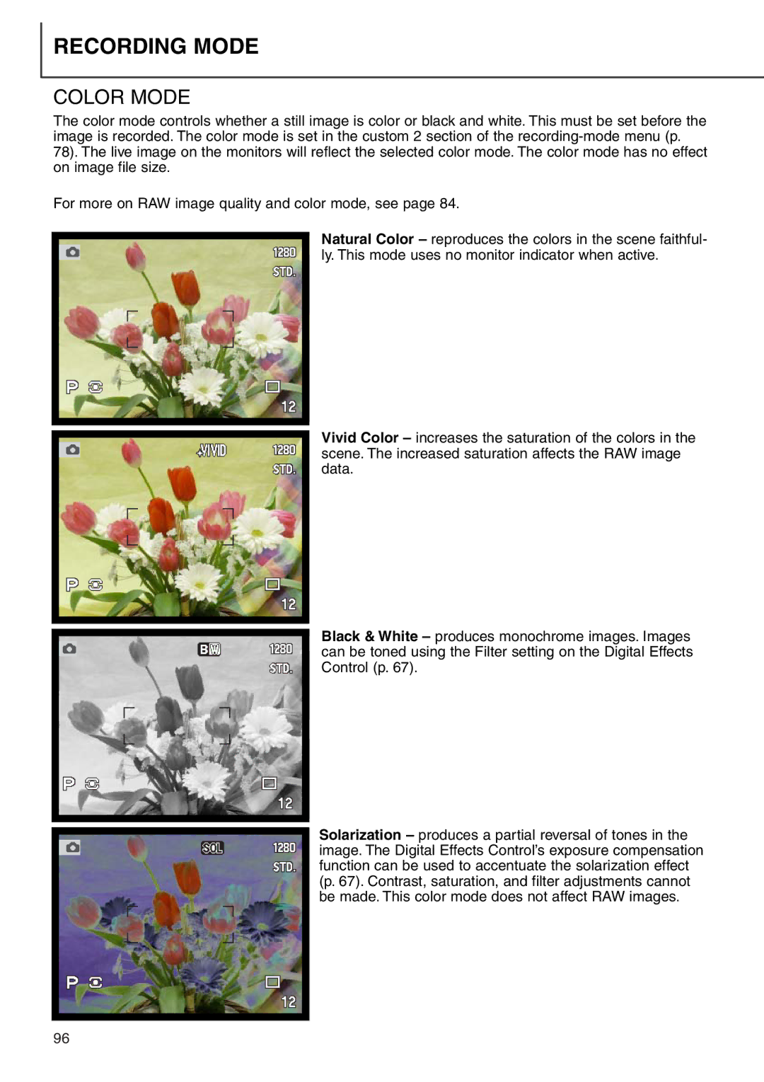 Minolta 7i instruction manual Color Mode 