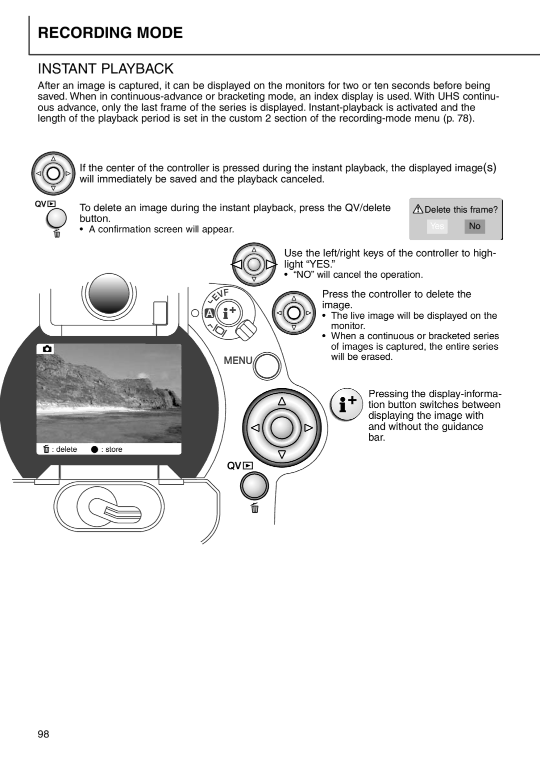 Minolta 7i instruction manual Instant Playback 