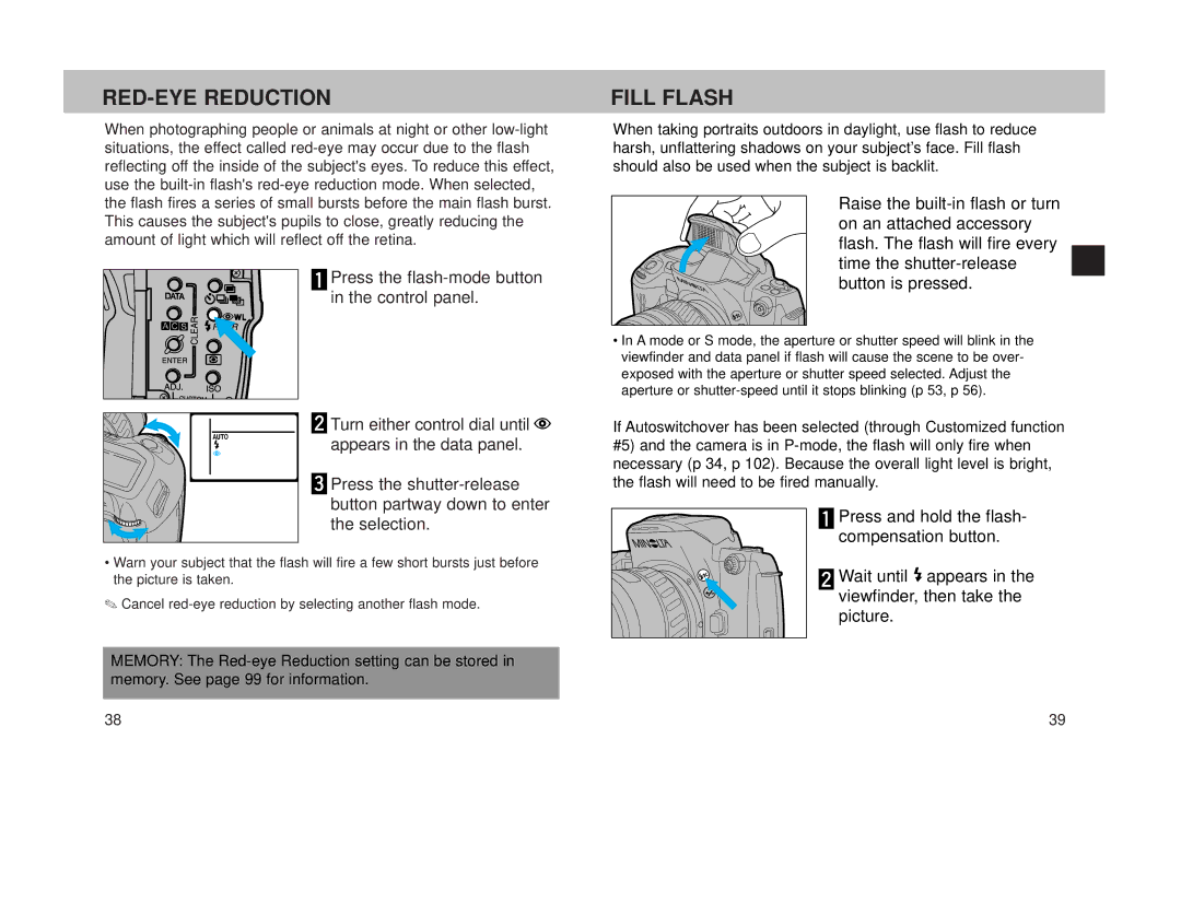 Minolta 800si instruction manual RED-EYE Reduction, Fill Flash 