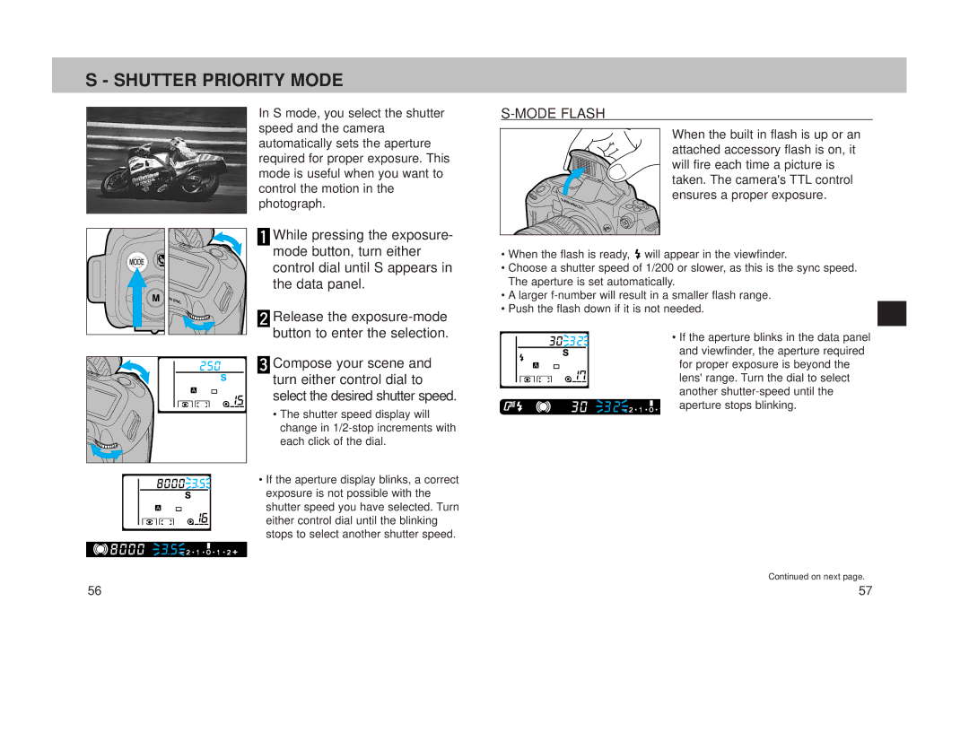 Minolta 800si instruction manual Shutter Priority Mode 