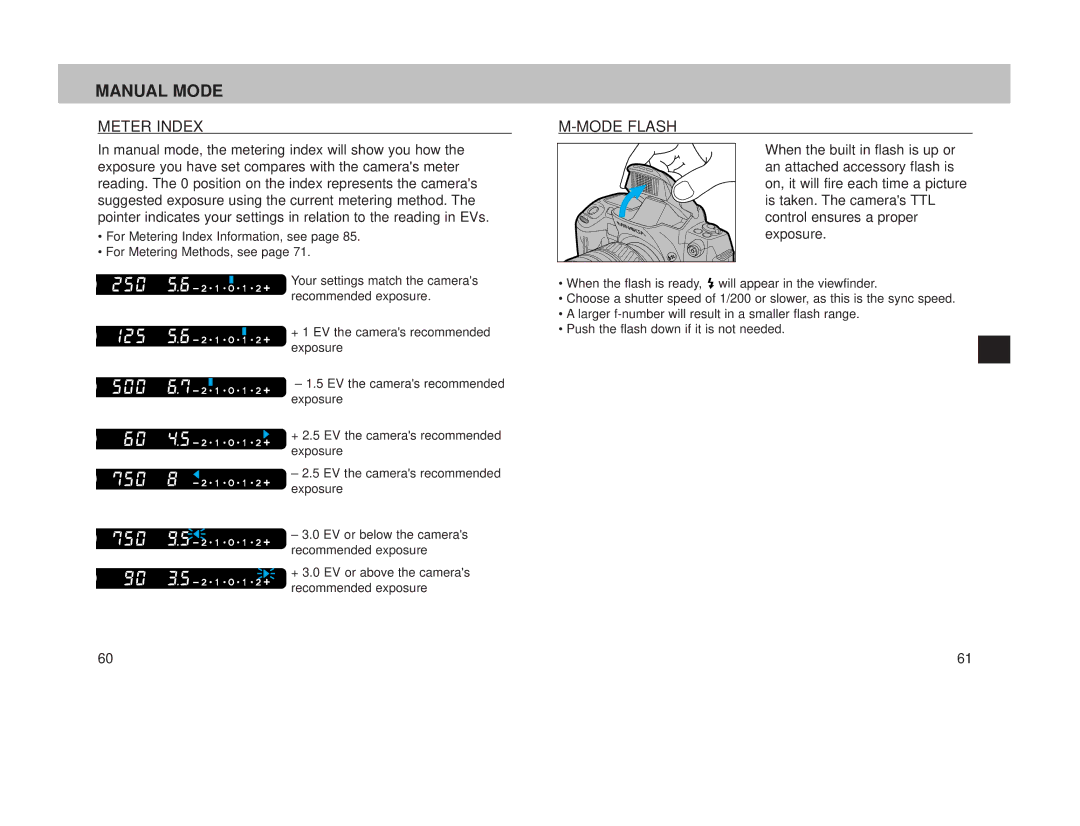 Minolta 800si instruction manual Manual Mode, Meter Index 