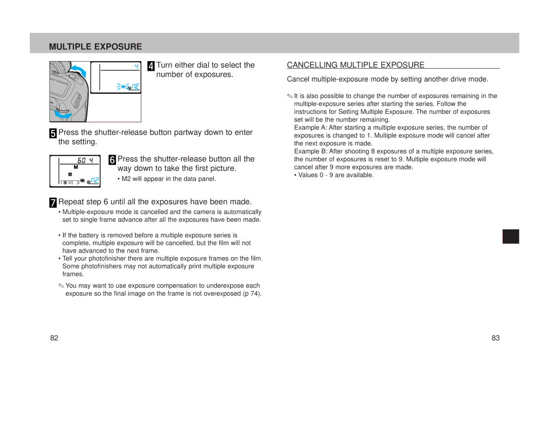 Minolta 800si instruction manual Repeat until all the exposures have been made, Cancelling Multiple Exposure 