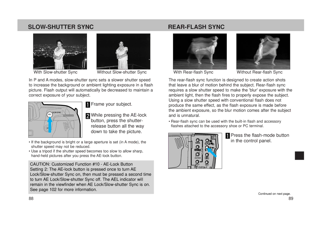 Minolta 800si instruction manual SLOW-SHUTTER Sync REAR-FLASH Sync, Press the flash-mode button in the control panel 