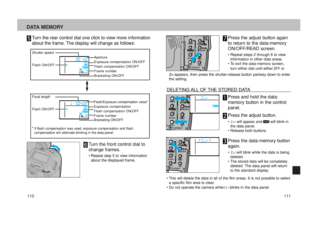 Minolta 800si instruction manual Turn the front control dial to change frames, Deleting ALL of the Stored Data 