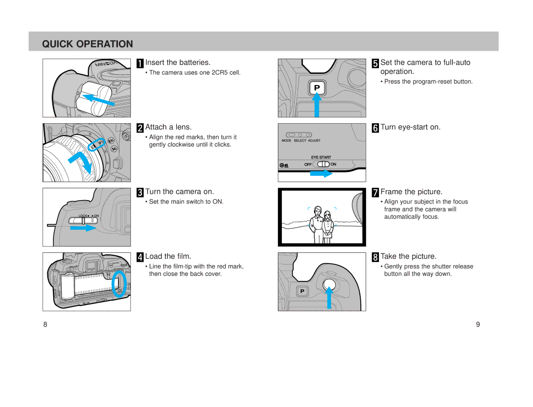 Minolta 800si instruction manual Quick Operation 