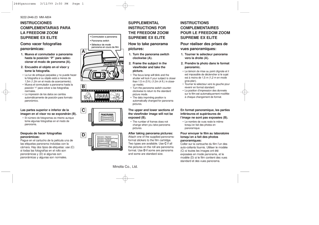 Minolta MM-A804, 9222-2446-23 manual Como vacer fotografías panorámicas, How to take panorama pictures 