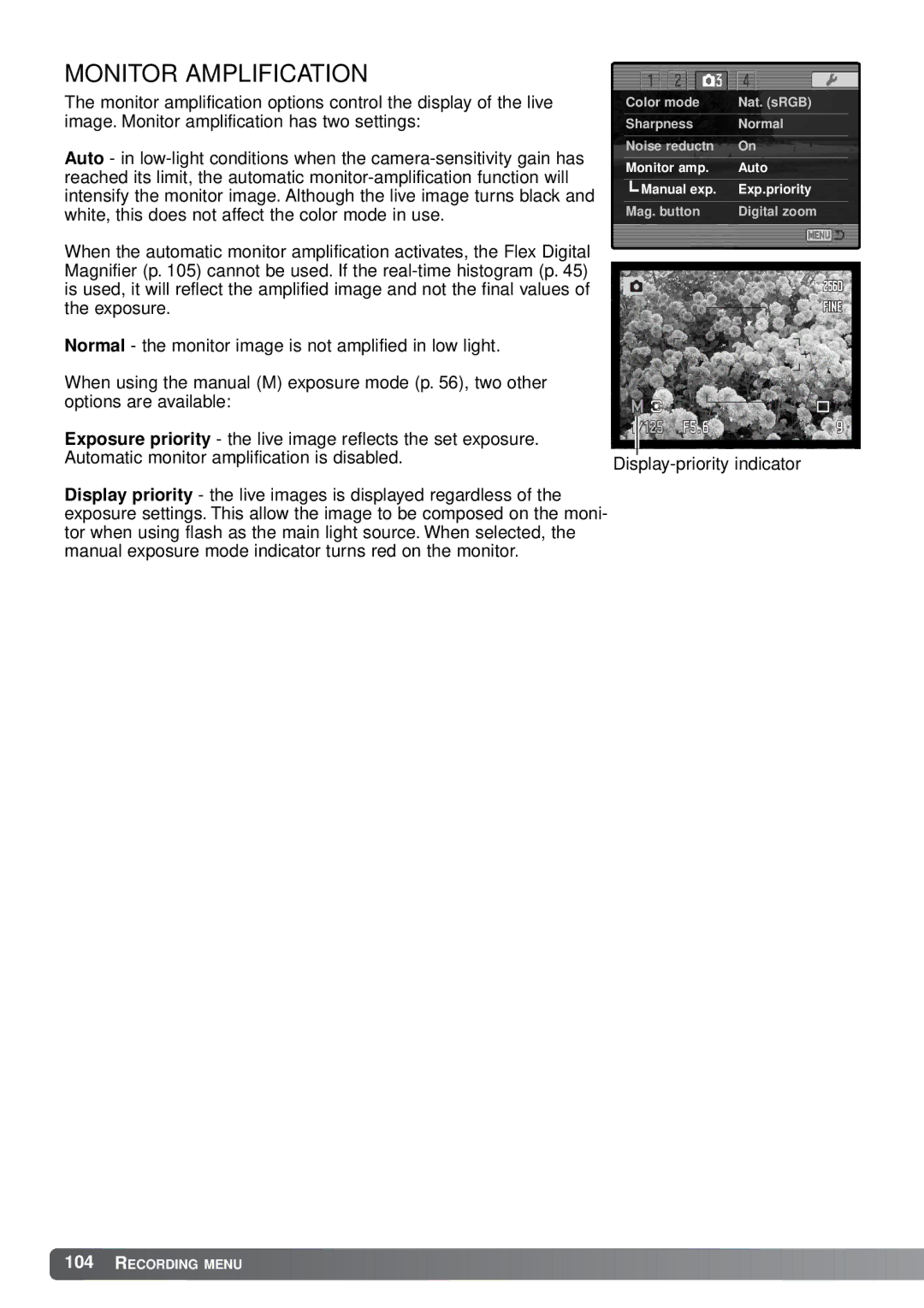 Minolta A1 instruction manual Monitor Amplification 