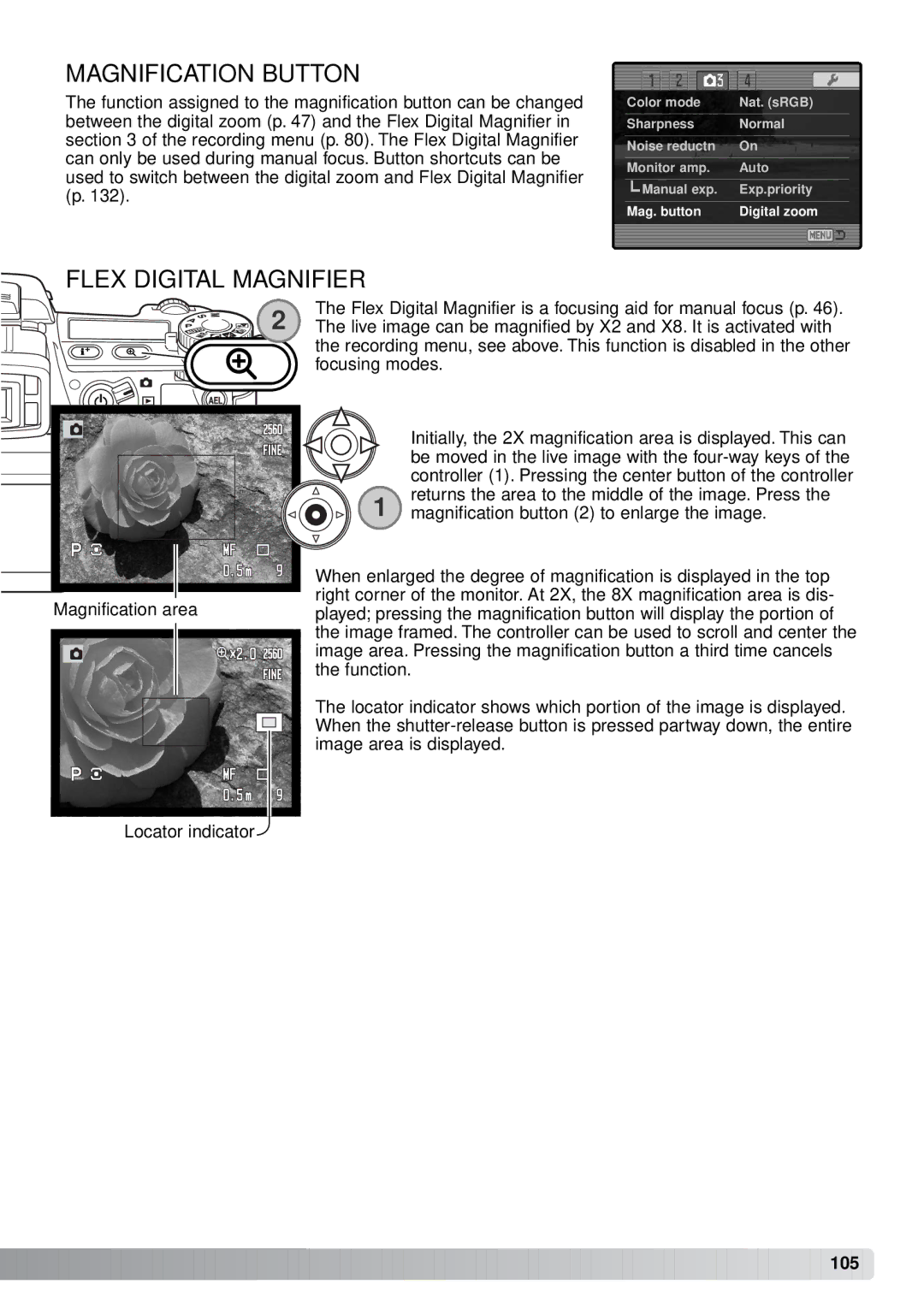 Minolta A1 instruction manual Magnification Button, Flex Digital Magnifier 