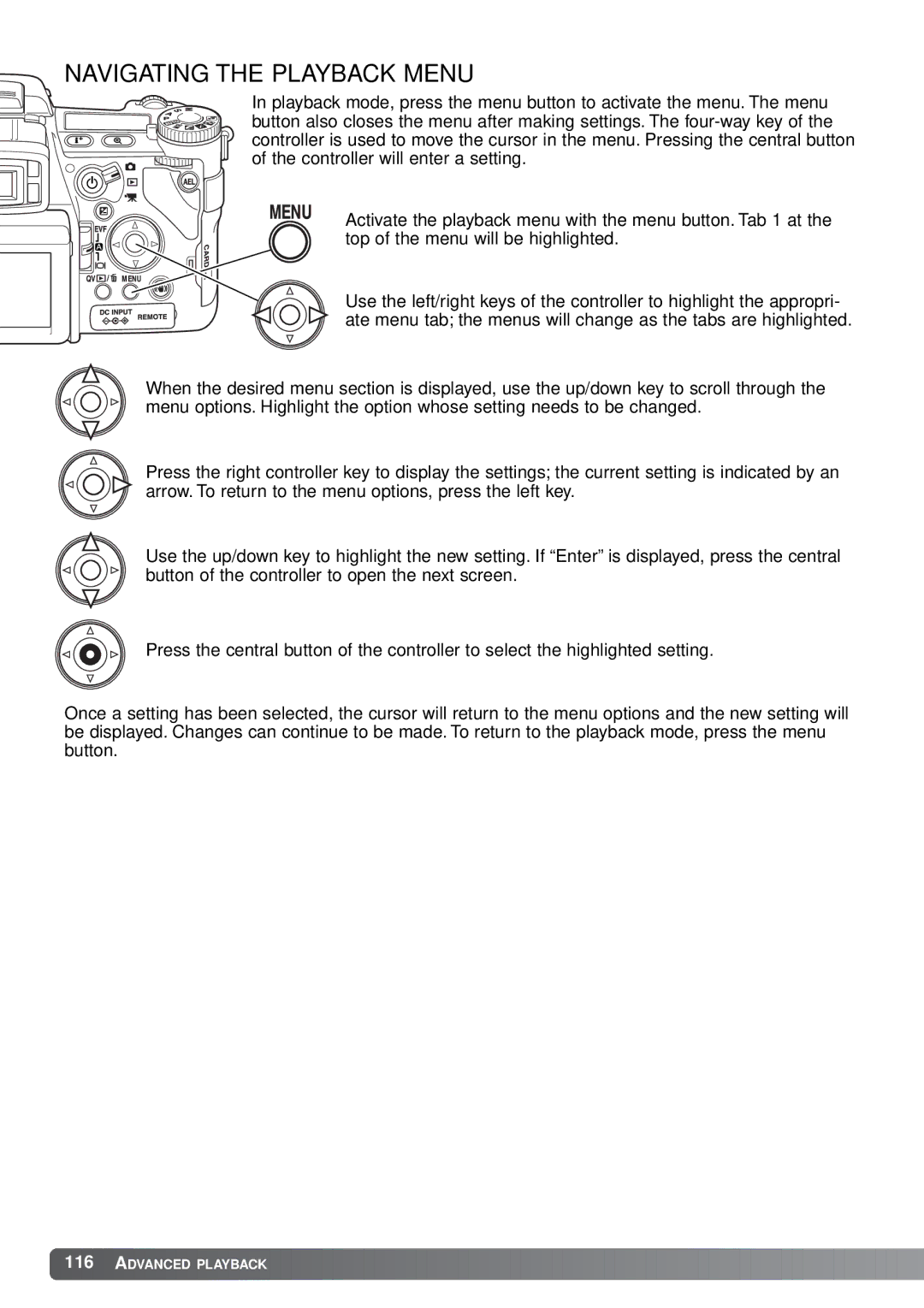 Minolta A1 instruction manual Navigating the Playback Menu 