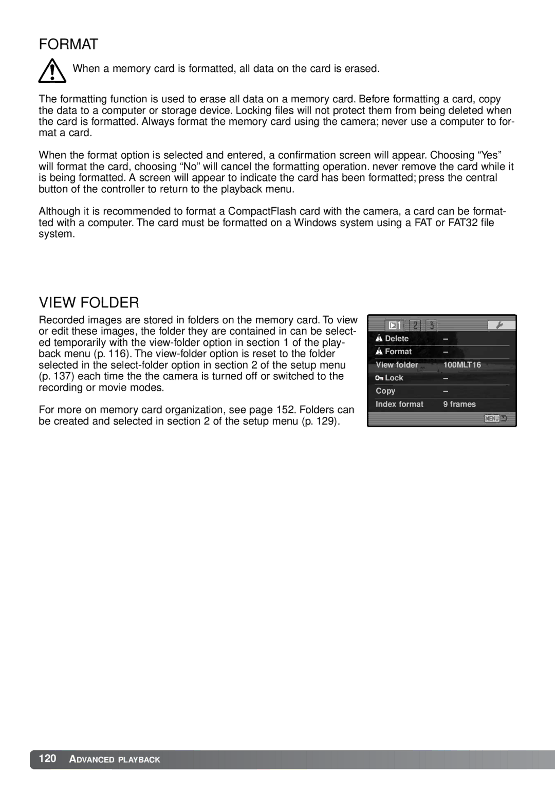 Minolta A1 instruction manual Format, View Folder 