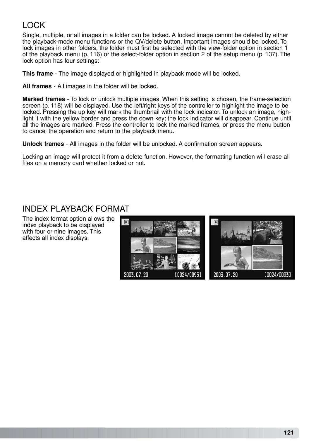 Minolta A1 instruction manual Lock, Index Playback Format 