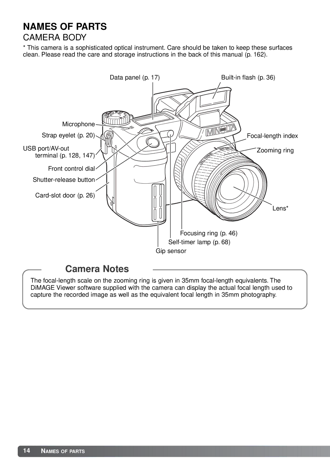 Minolta A1 instruction manual Names of Parts, Camera Body 