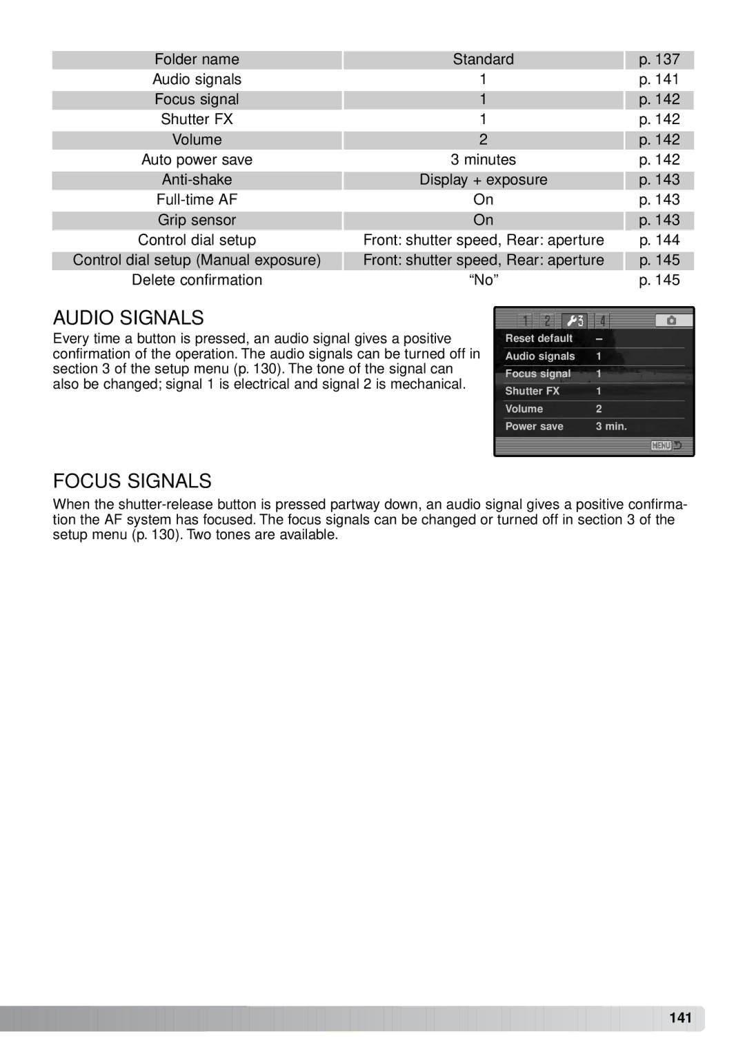 Minolta A1 instruction manual Audio Signals, Focus Signals 