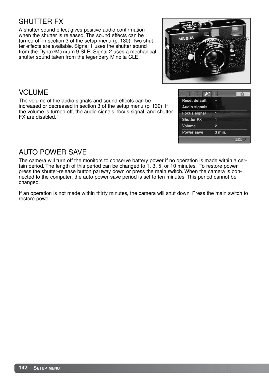 Minolta A1 instruction manual Shutter FX, Volume 