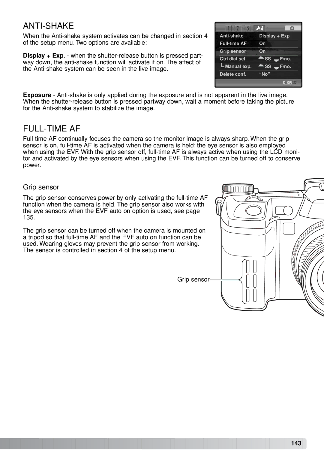 Minolta A1 instruction manual Anti-Shake, Full-Time Af 