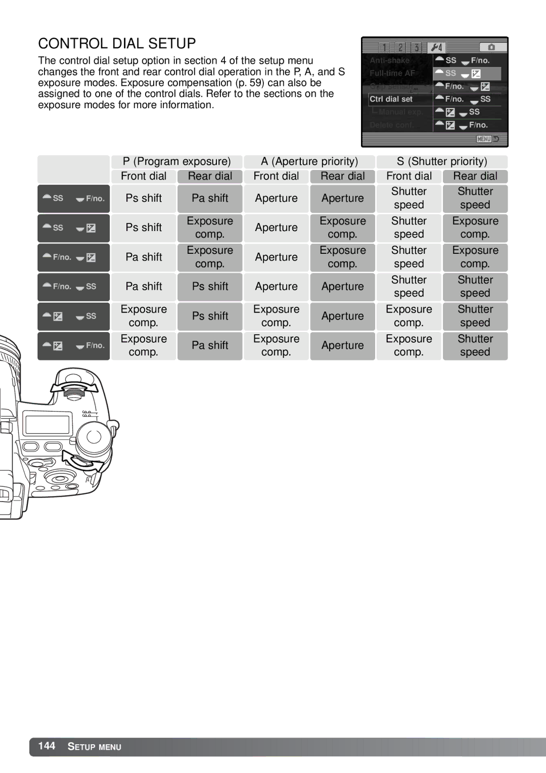 Minolta A1 instruction manual Control Dial Setup 