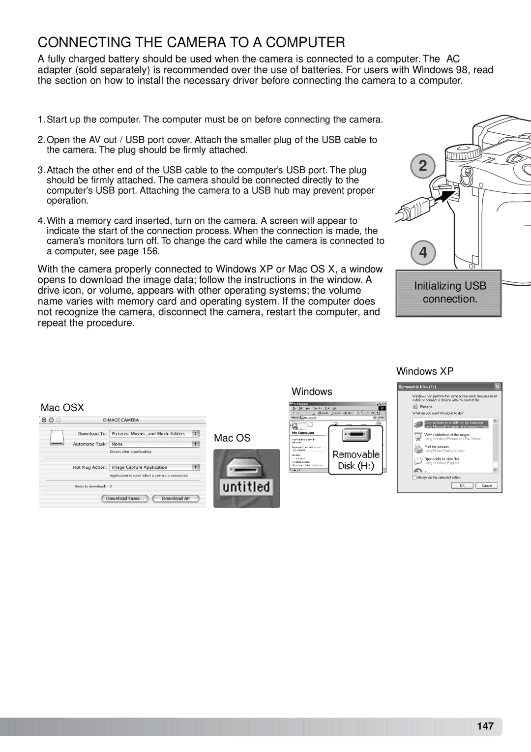 Minolta A1 instruction manual Connecting the Camera to a Computer 