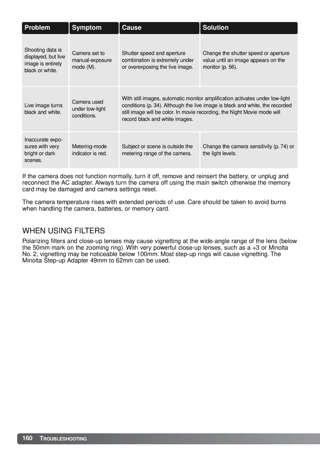 Minolta A1 instruction manual When Using Filters 