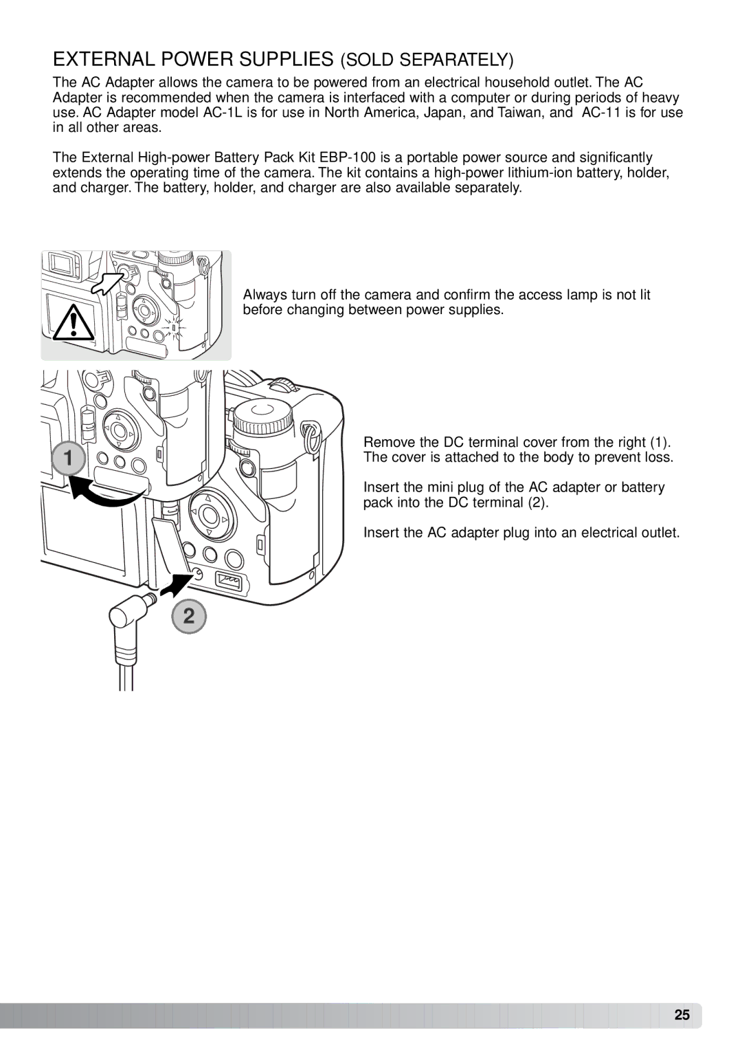 Minolta A1 instruction manual External Power Supplies Sold Separately 