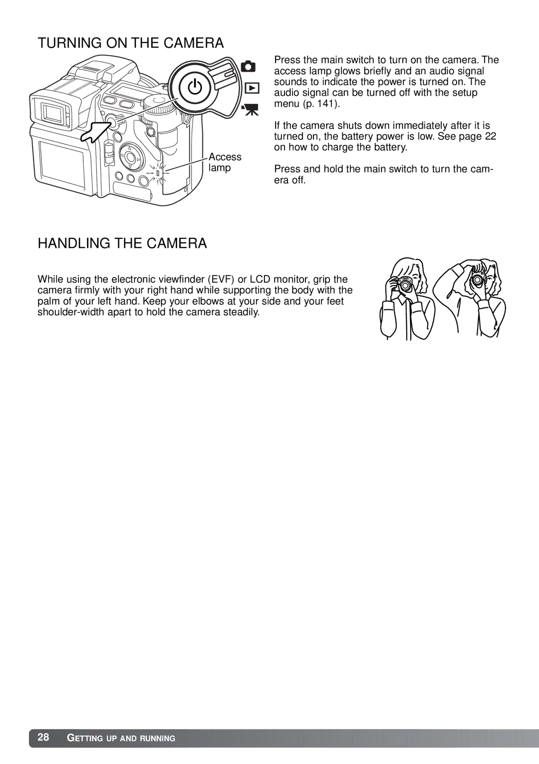 Minolta A1 instruction manual Turning on the Camera, Handling the Camera 