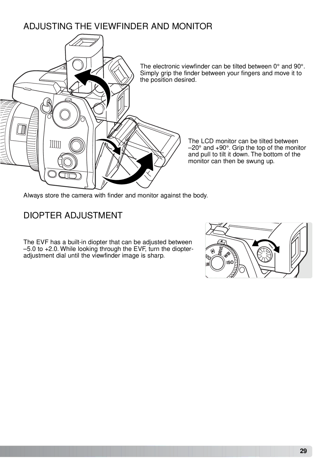 Minolta A1 instruction manual Adjusting the Viewfinder and Monitor, Diopter Adjustment 