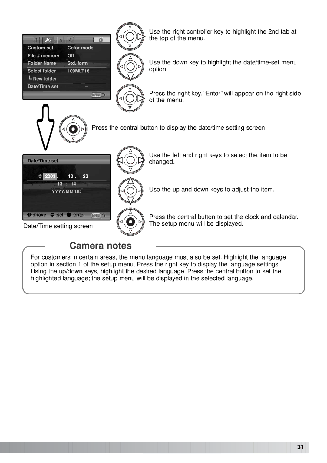 Minolta A1 instruction manual Use the left and right keys to select the item to be 