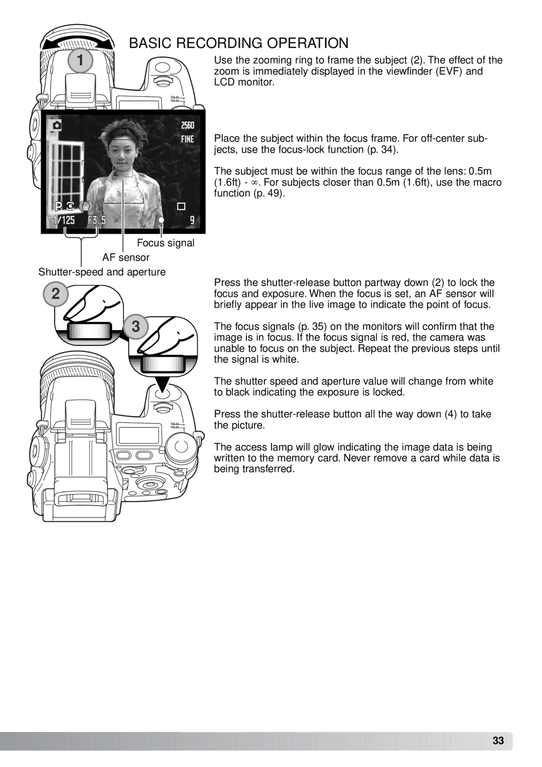 Minolta A1 instruction manual Basic Recording Operation 