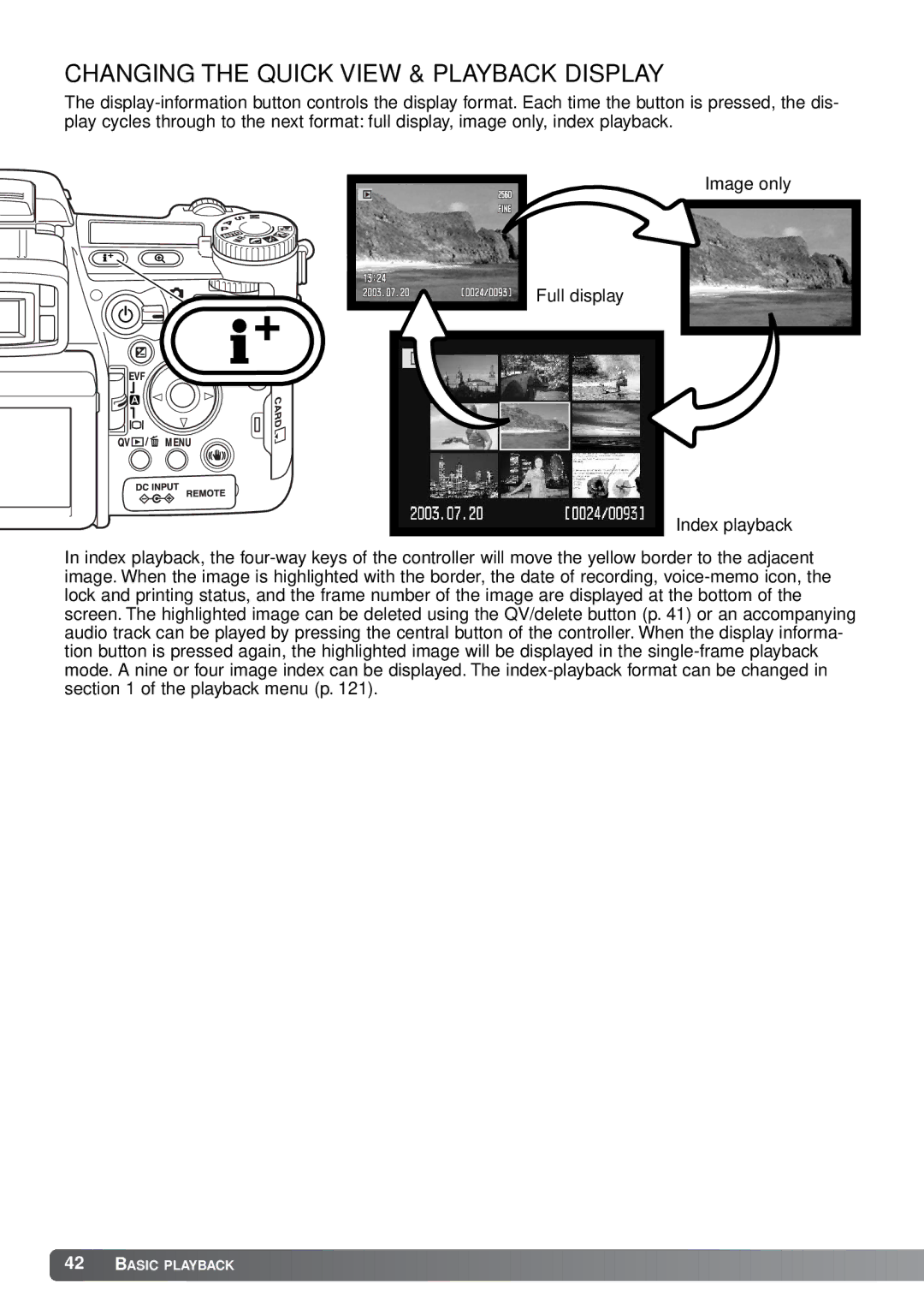 Minolta A1 instruction manual Changing the Quick View & Playback Display 