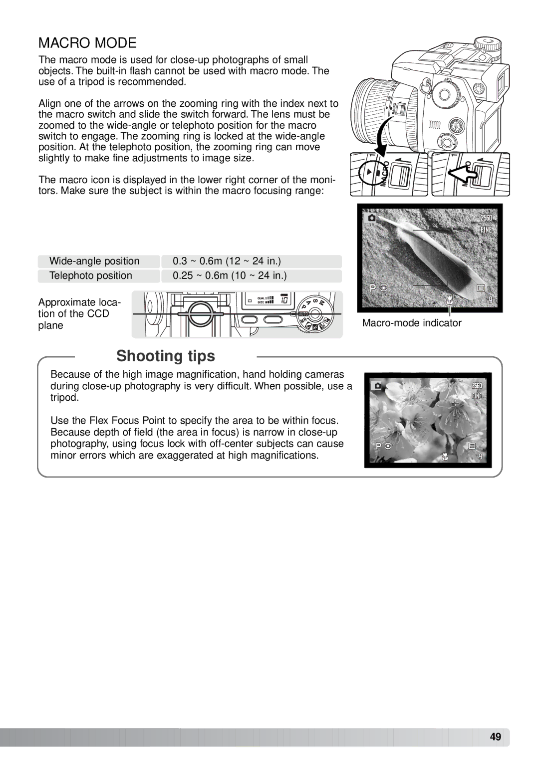 Minolta A1 instruction manual Shooting tips, Macro Mode 