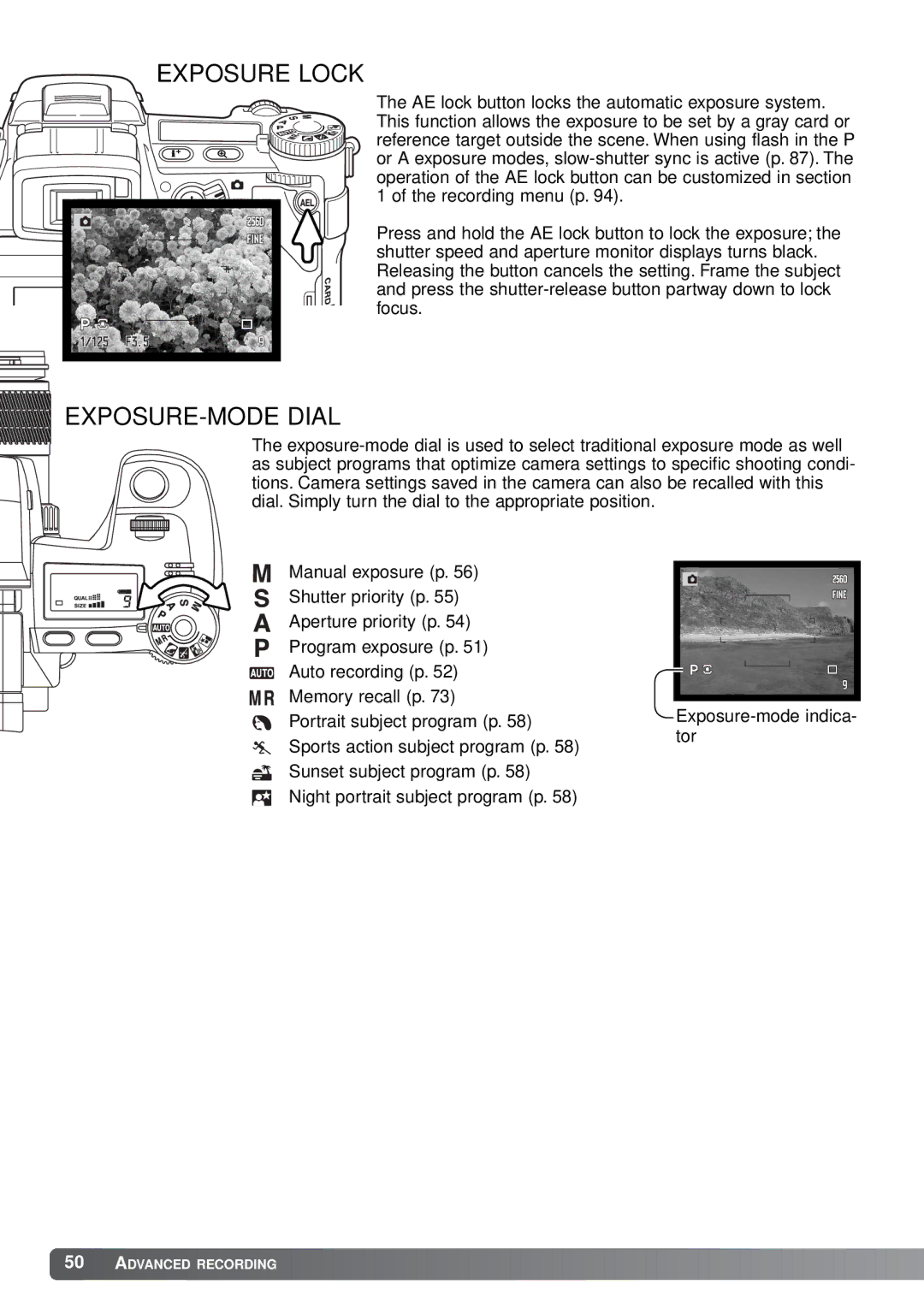 Minolta A1 instruction manual Exposure Lock, EXPOSURE-MODE Dial 