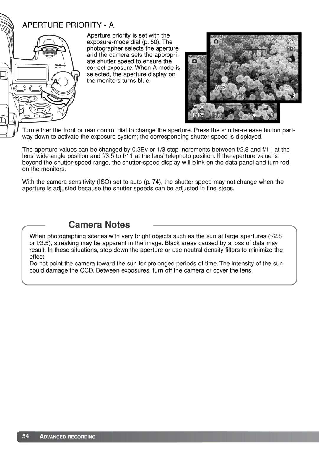 Minolta A1 instruction manual Aperture Priority a 