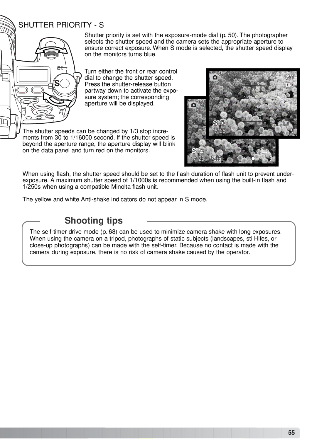 Minolta A1 instruction manual Shutter Priority S 