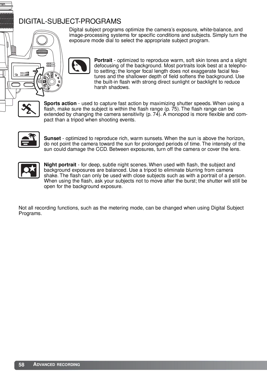 Minolta A1 instruction manual Digital-Subject-Programs 