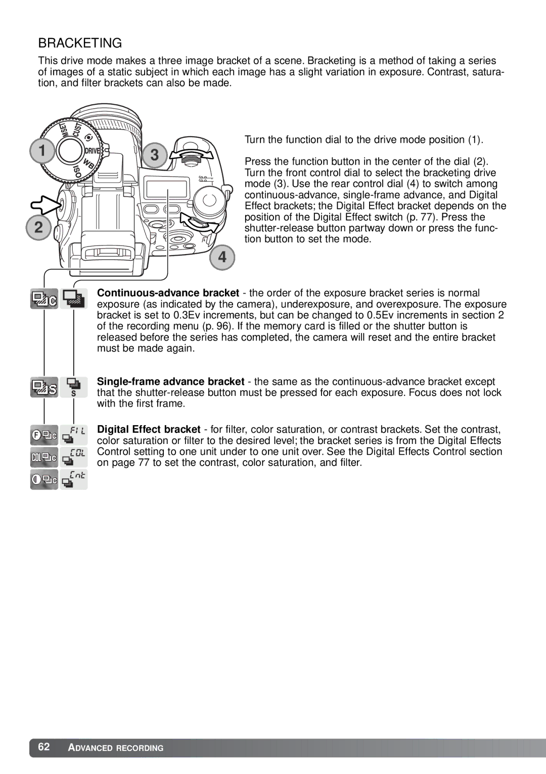 Minolta A1 instruction manual Bracketing 