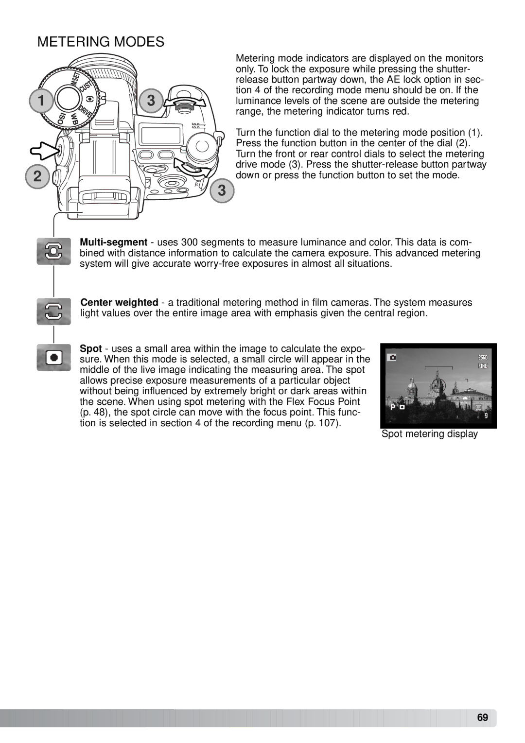 Minolta A1 instruction manual Metering Modes 