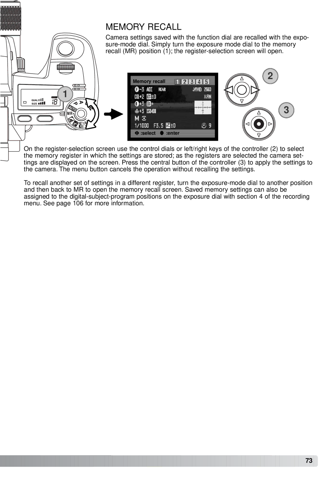 Minolta A1 instruction manual Memory Recall 