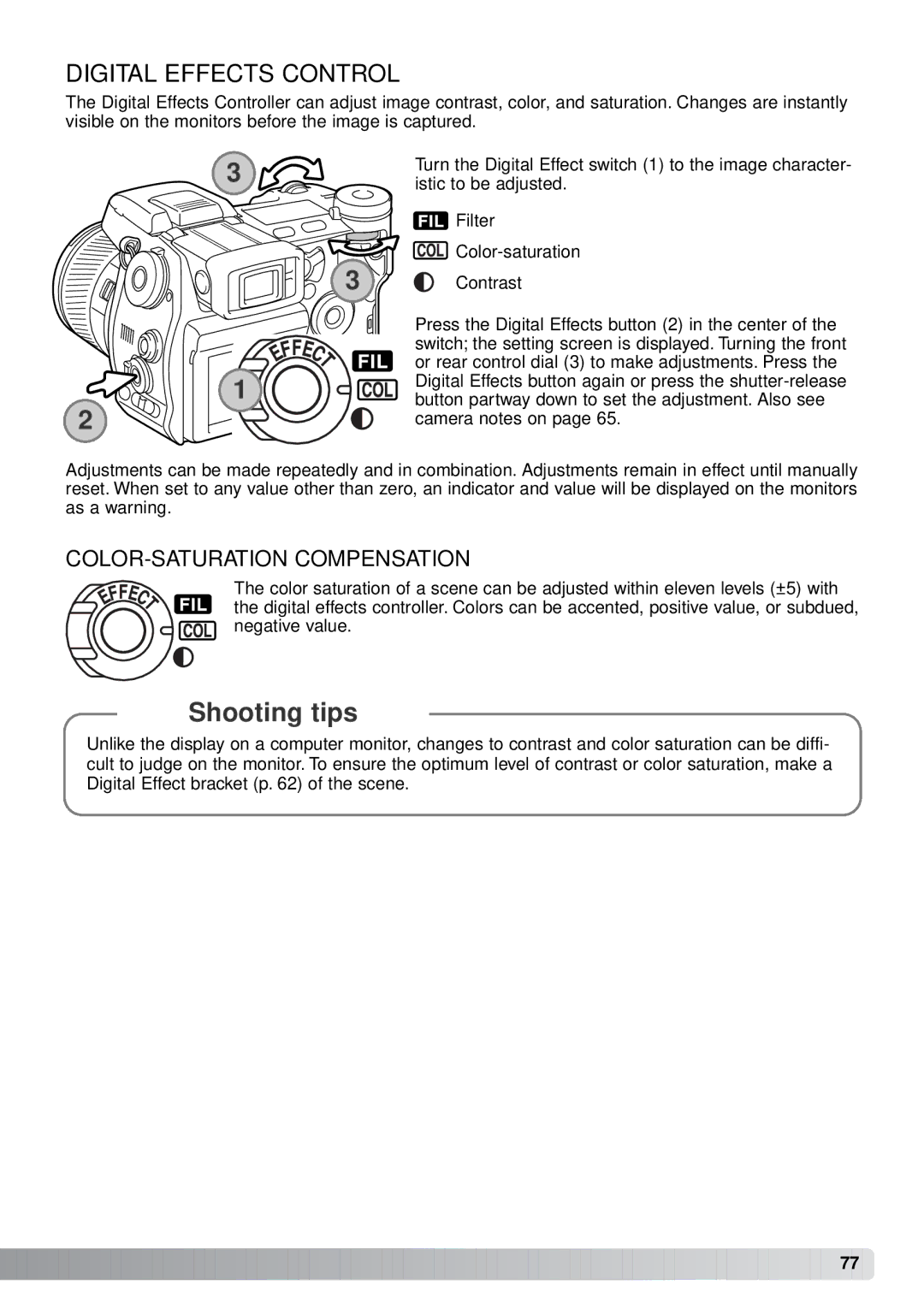 Minolta A1 instruction manual Digital Effects Control, COLOR-SATURATION Compensation 