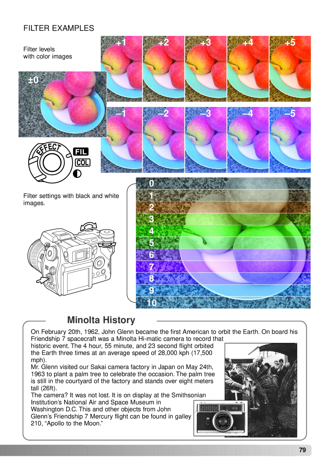 Minolta A1 instruction manual Minolta History, Filter Examples 