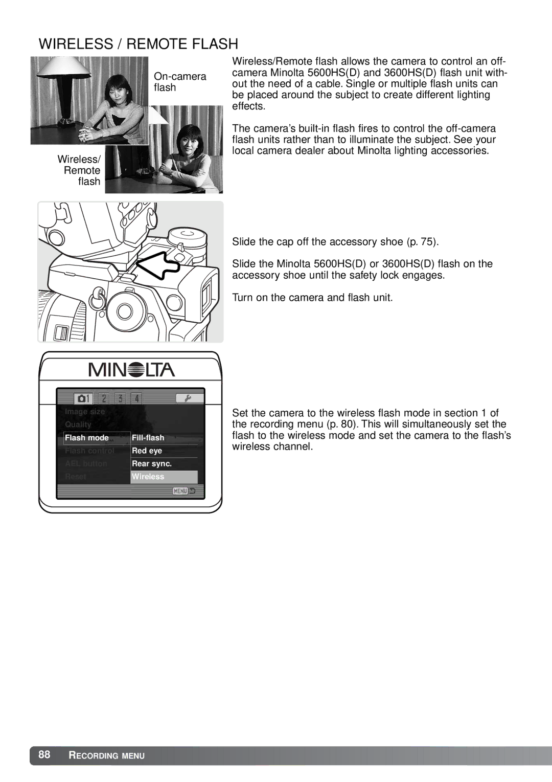 Minolta A1 instruction manual Wireless / Remote Flash 