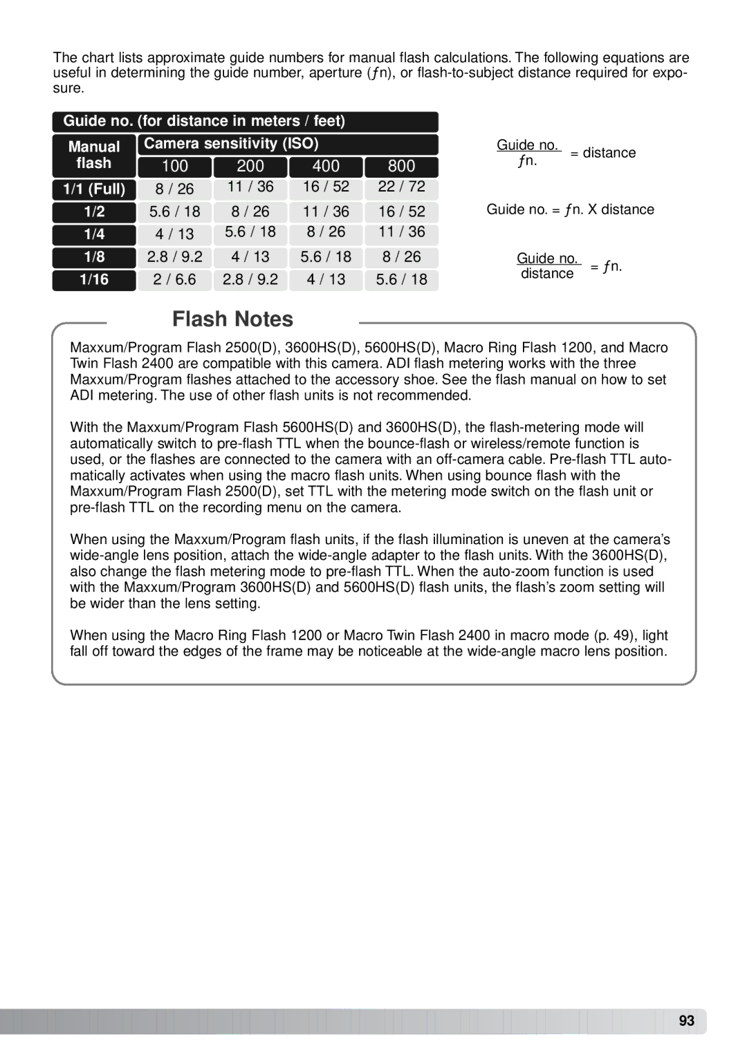 Minolta A1 instruction manual Flash Notes 