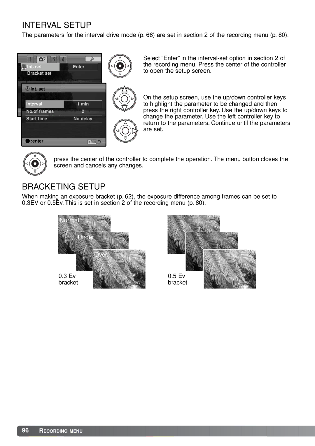 Minolta A1 instruction manual Interval Setup, Bracketing Setup 