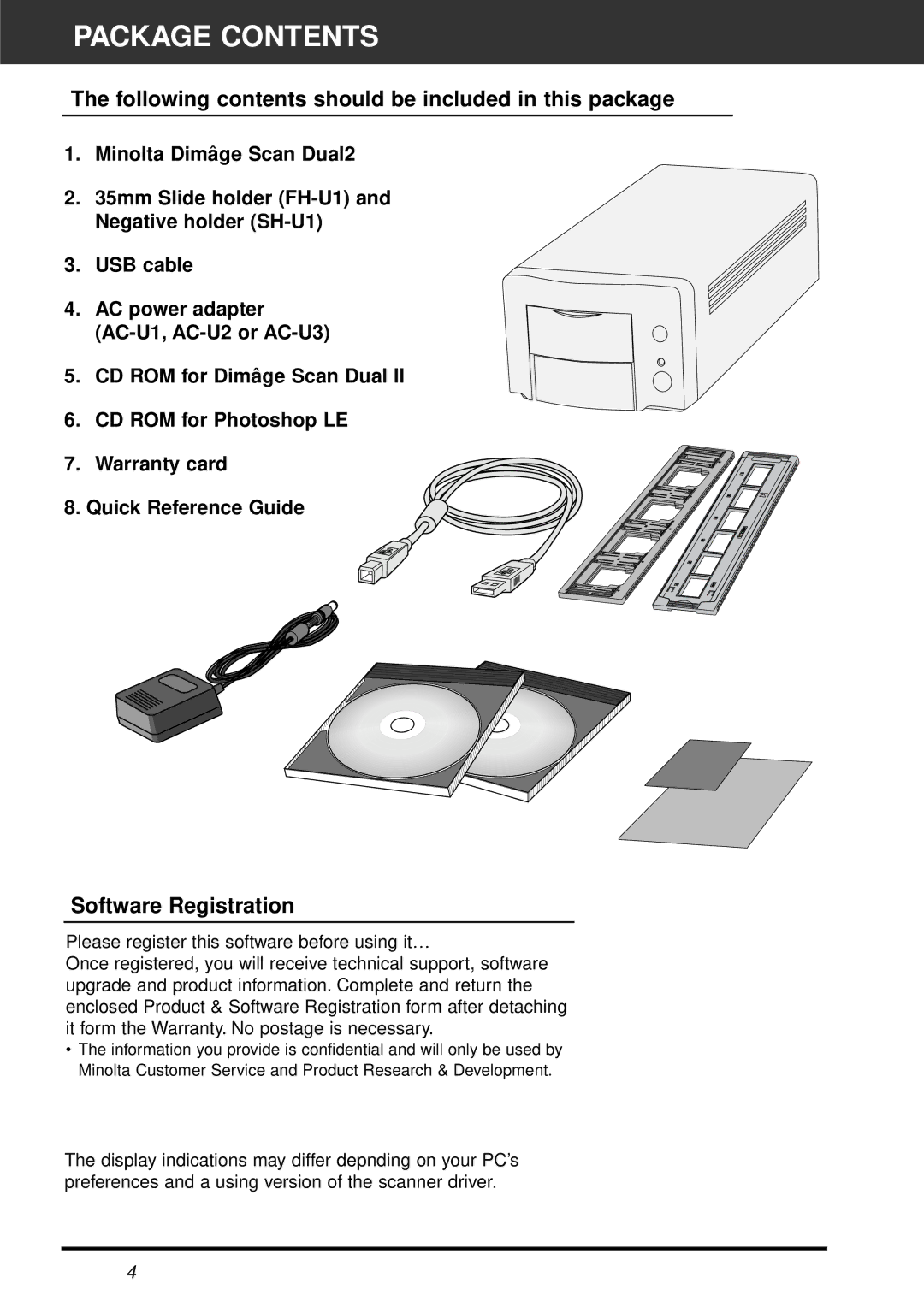 Minolta AF-2820U manual Package Contents 